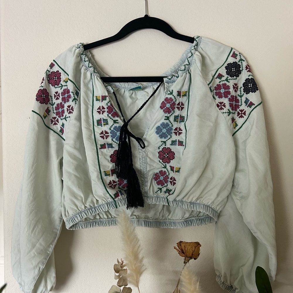 Farm Rio Floral Embroidered Blouse Crop